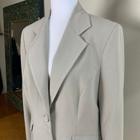 CAbi Size 10 Mist Grey Stitched Paisley Lined One Button Blazer Career Work - Picture 3 of 11